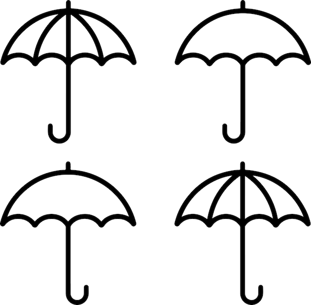 Vector icon set about umbrella rain rainy weather protection thin line icons flat vector illustrations