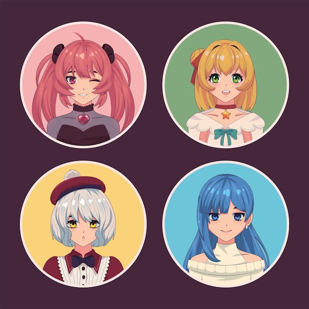 Icon set anime girls