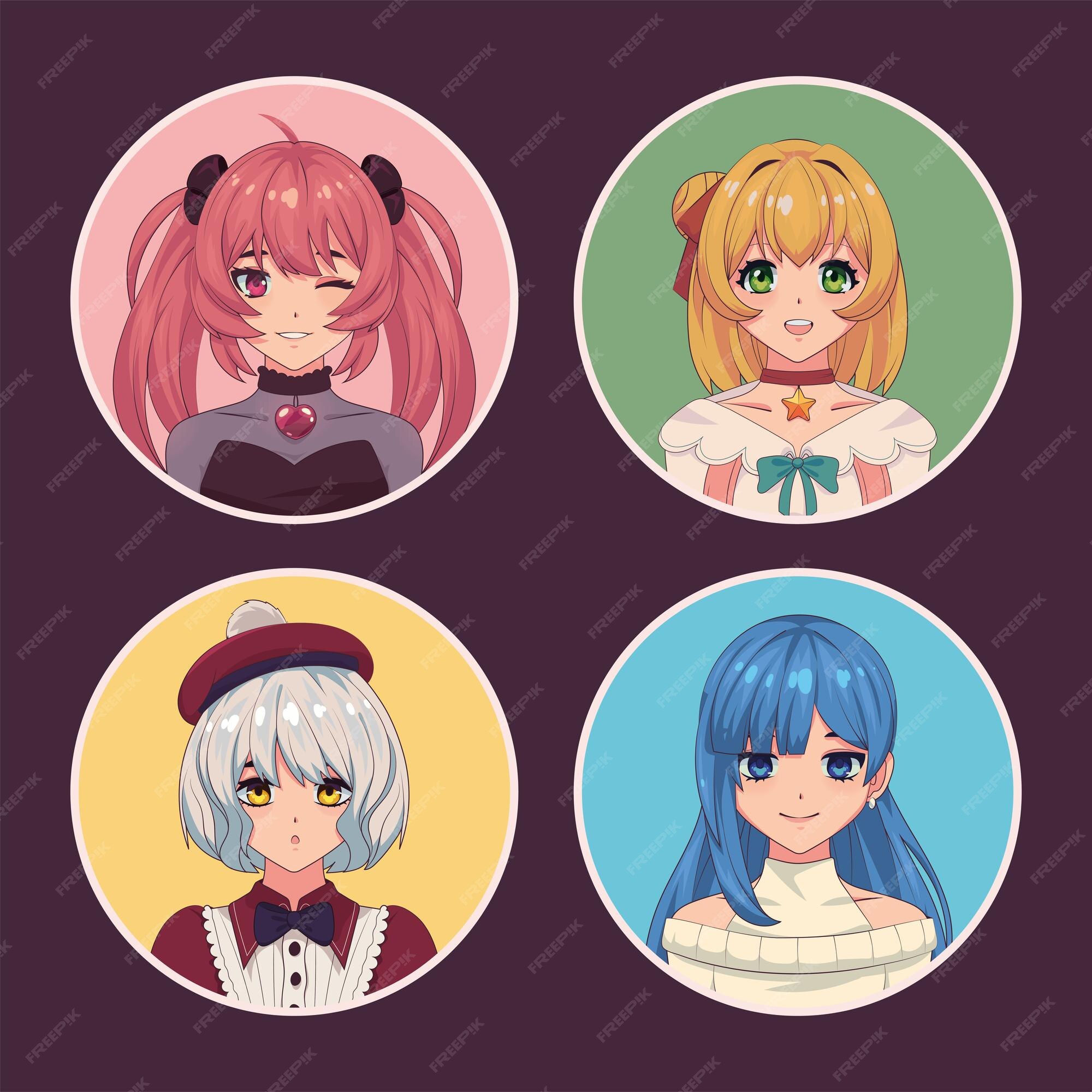 Premium Vector  Icon set anime girls