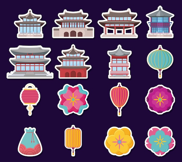 Icon set of asia culture