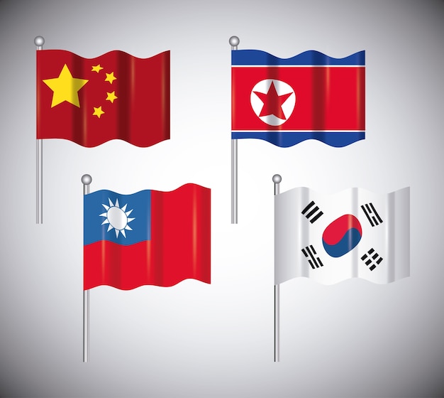 Vector icon set of asian flags