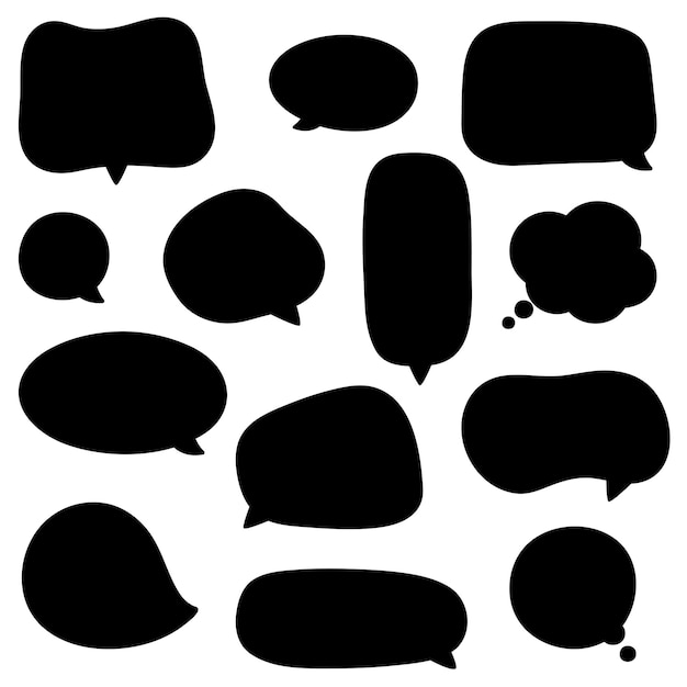 Icon set of black hand drawn speech bubbles Doodle vector illustration