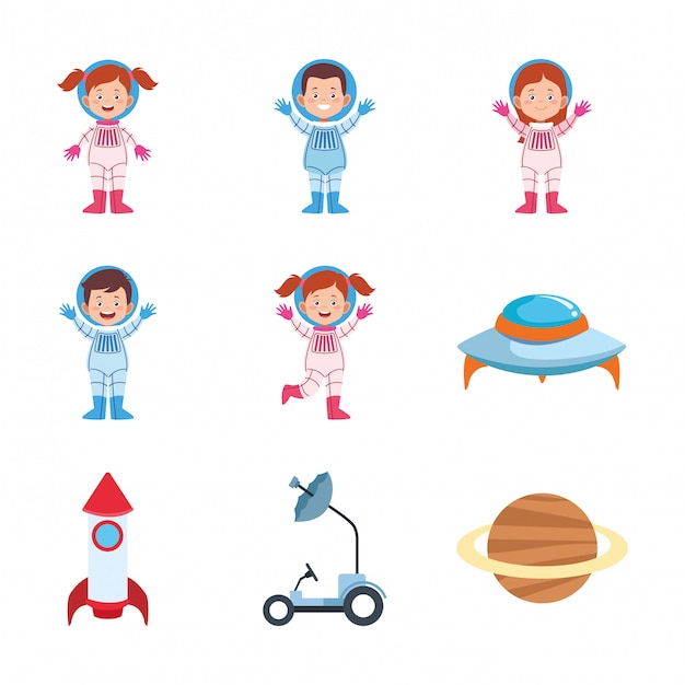 Icon set of cartoon astronauts