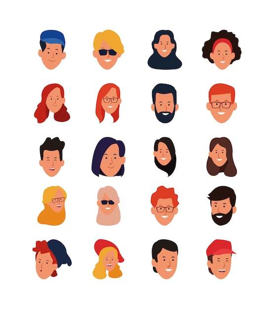 Icon set of cartoon happy people faces