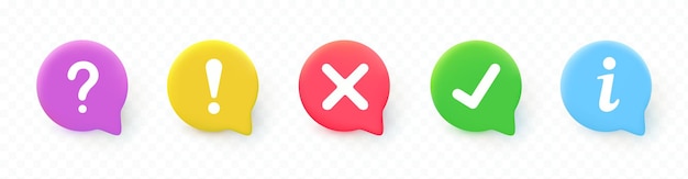 Icon set of check mark cross question mark exclamation point information icon FAQ sign Tick question