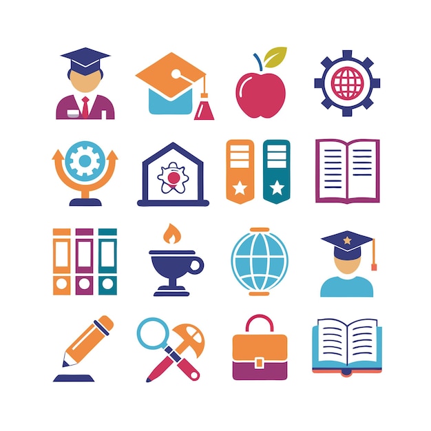 Icon Set Collection Vector Illustration voor documenten, educatieve websites en mobiele toepassingen
