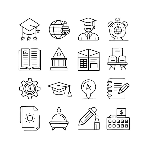 Icon Set Collection Vector Illustration voor documenten, educatieve websites en mobiele toepassingen