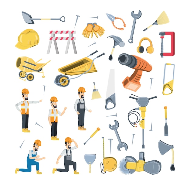 Icon set of under construction elements