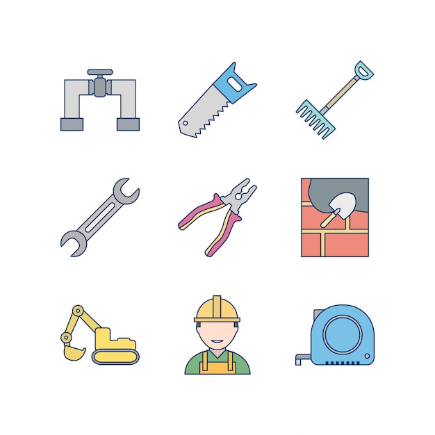 Icon set of construction for personal and commercial use