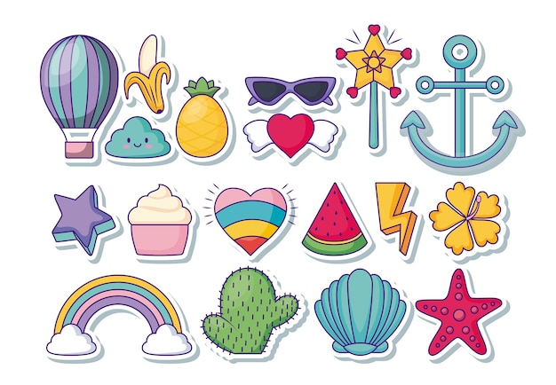 Vector icon set of cute related icons