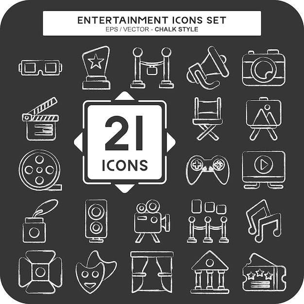 Icon Set Entertainment related to Hobby symbol chalk Style simple design illustration