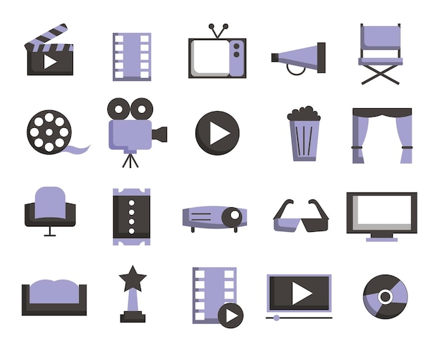 Vector icon set film and cinemas with vector and simple style