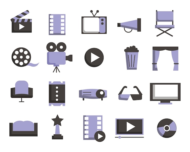 Icon set film en bioscopen met vector en eenvoudige stijl