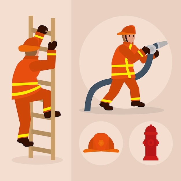 Icon set of firefighter