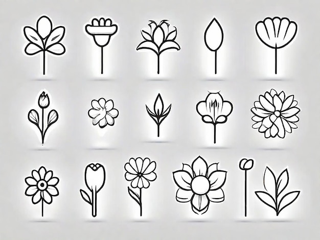 Set di icone di fiori e piante line art illustrazioni botaniche vettoriali