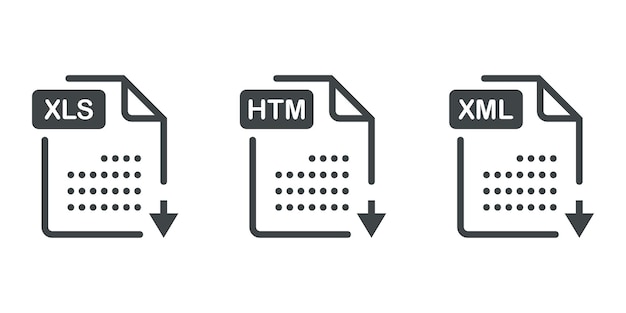 Набор графических шаблонов xls htm xml системный архив код и файл документа в белом черном