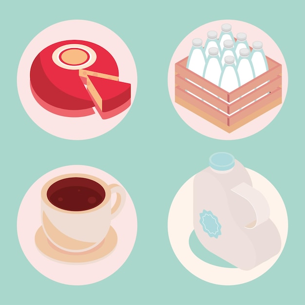 Icon set isometric milk