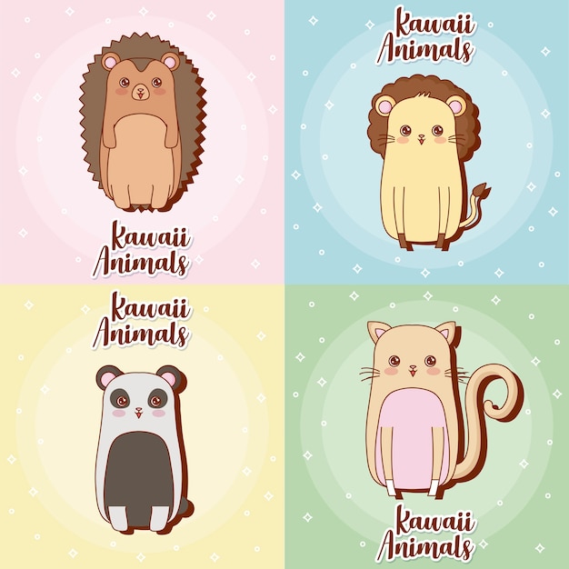 Vettore set di icone di animali kawaii