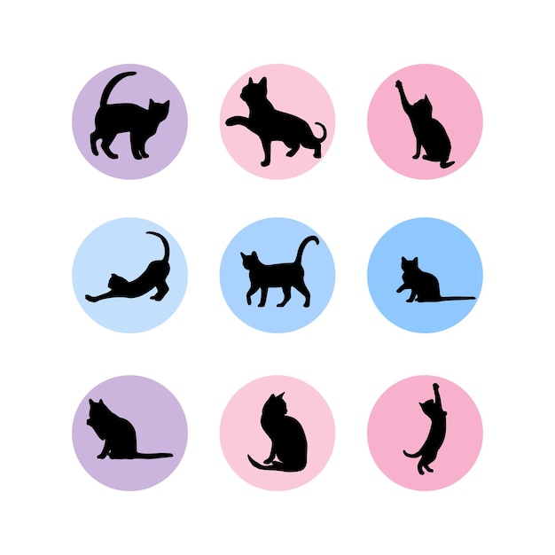 Set di icone gattino in silhouette