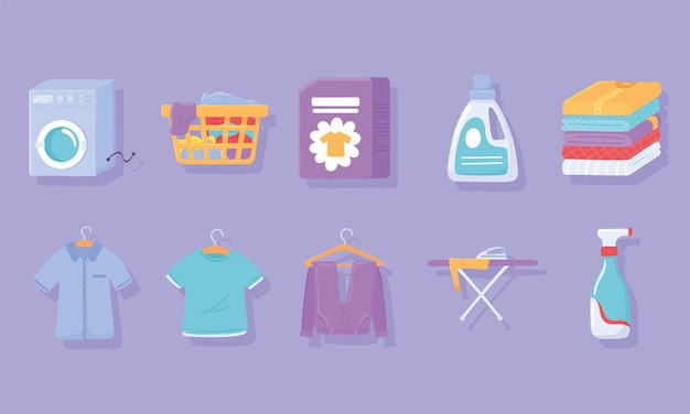 Vector icon set of laundry clothing