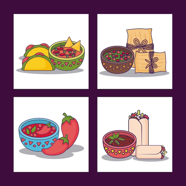 Vector icon set of mexican food concept