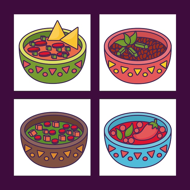 Set di icone del concetto di cibo messicano