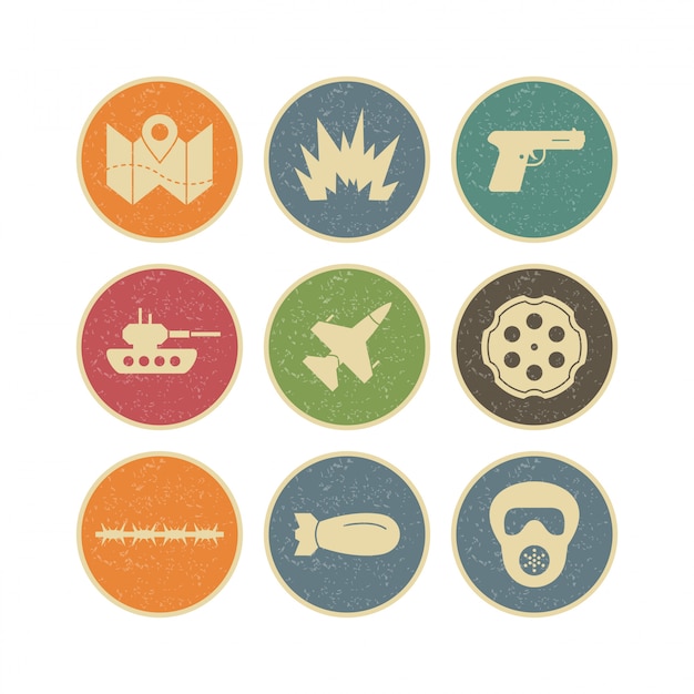 Vector icon set of military