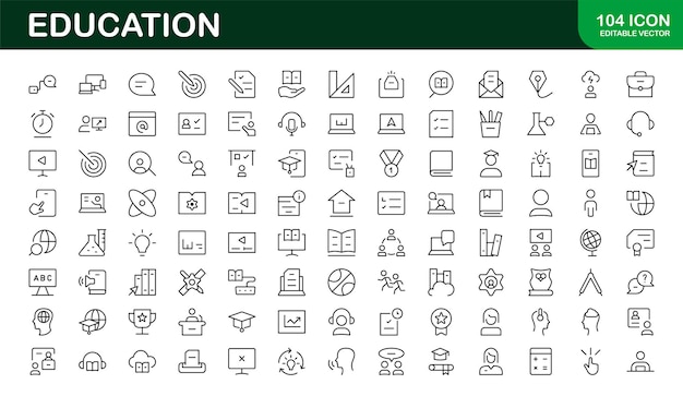 Icon Set Moderne en minimalistische iconen voor het leren Onderwijs Scholen en Digitale Onderwijs