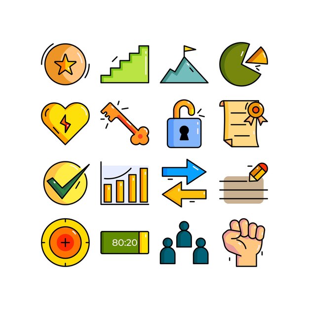 Vector icon set of motivation and achievement