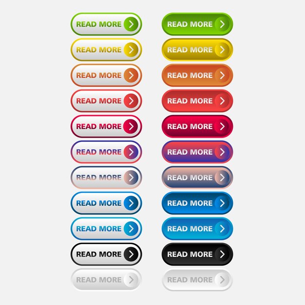 Vector icon set multi colored button in flat style.