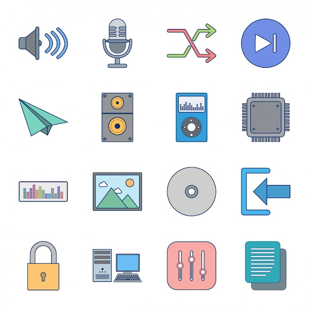 Icon set of multimedia