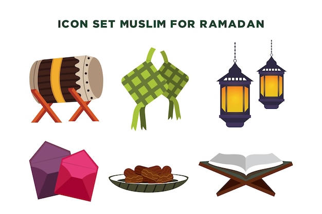 Set di icone musulmane per oggetti di illustrazione vettoriale ramadan