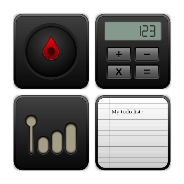 Vector icon set of notebook mobile antenna compass and calculator