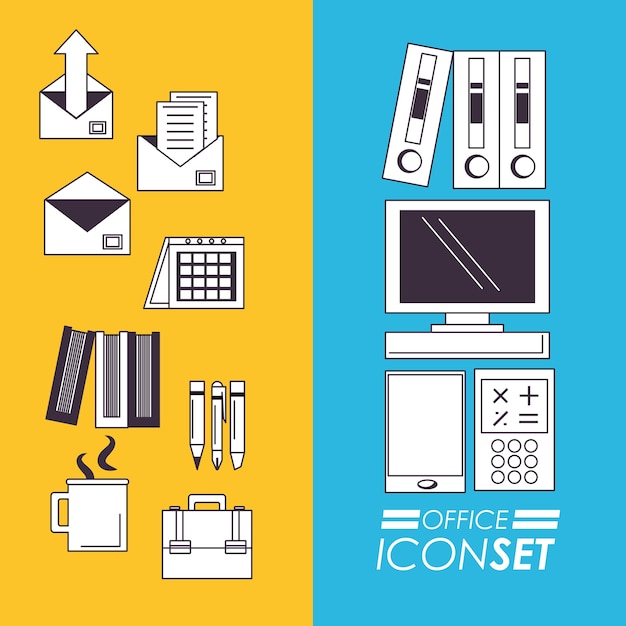 Icon set of office supplies and objects theme