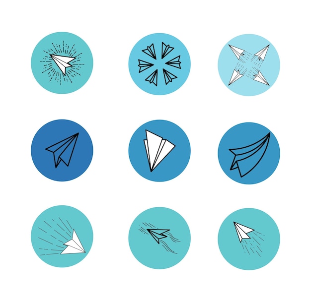 Vector icon set of paper plane