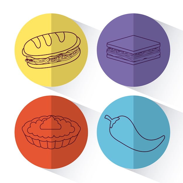 Icon set of picnic concept over colorful circles and white background, vector illustration