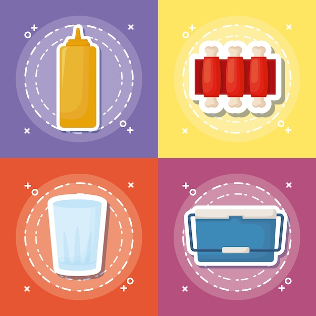 Icon set of picnic food concept