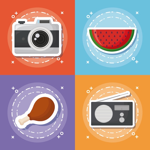 Set di icone del concetto di cibo pic-nic