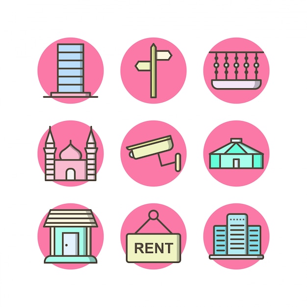 Set di icone di beni immobili per uso personale e commerciale