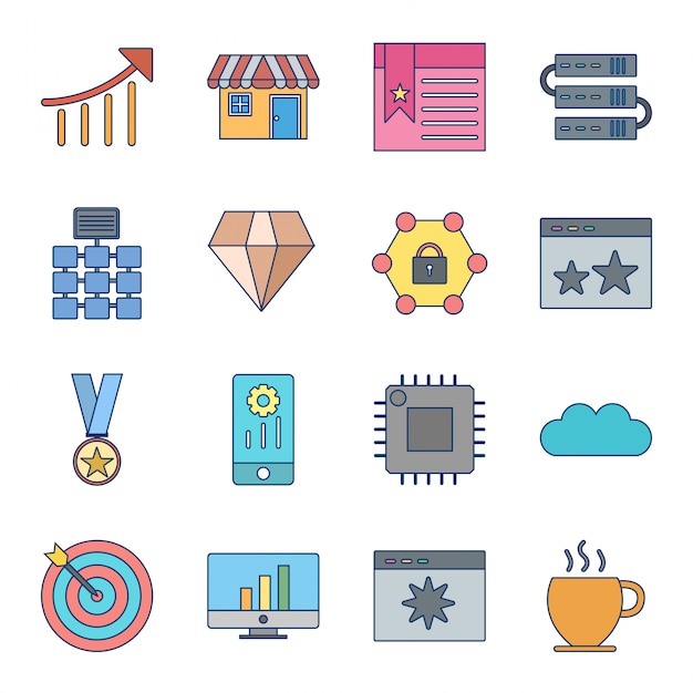 Vector icon set of search engine optimization