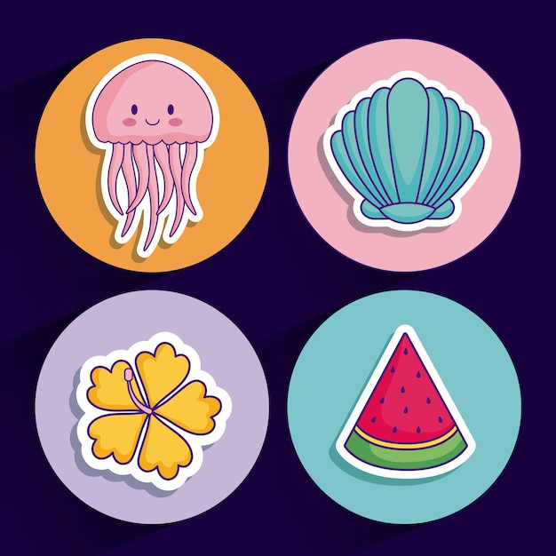 Vector icon set of shell and cute concept