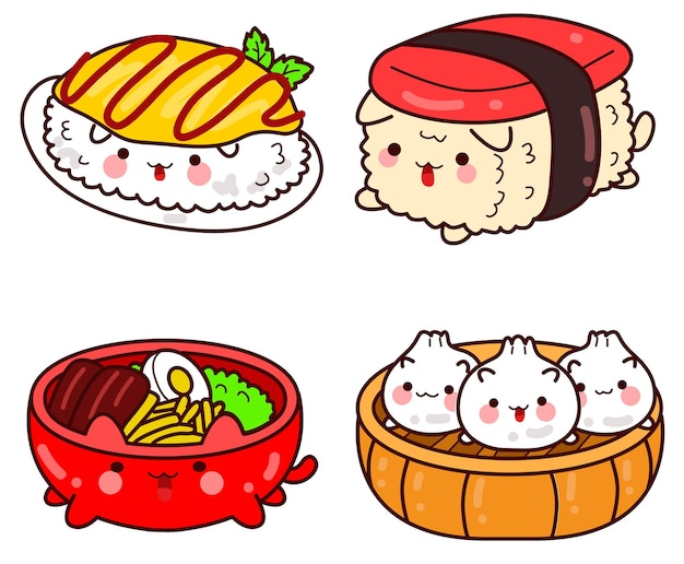 Icon set of Sushi traditional food from Japan