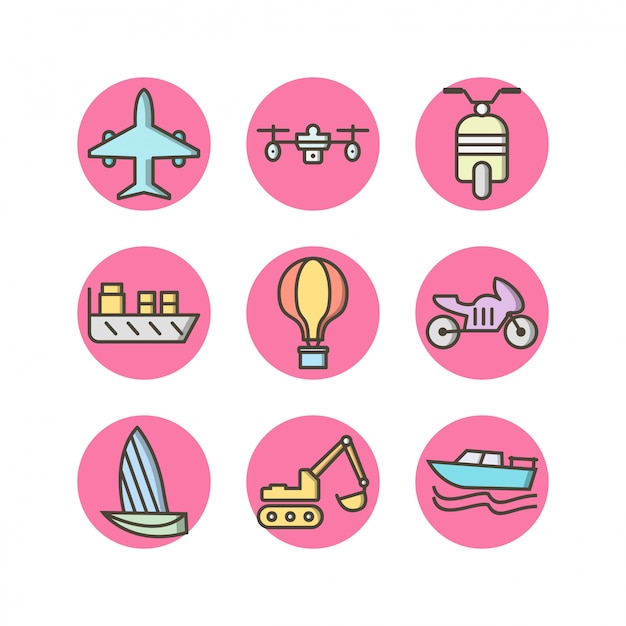 Icon set of transport for personal and commercial use