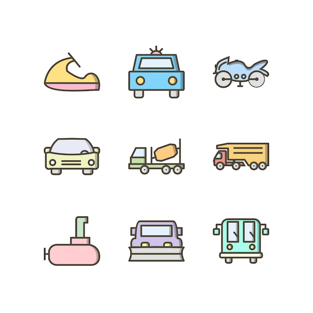 Icon set of transport for personal and commercial use