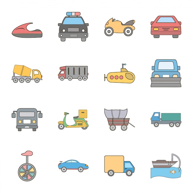 Vector icon set of transport