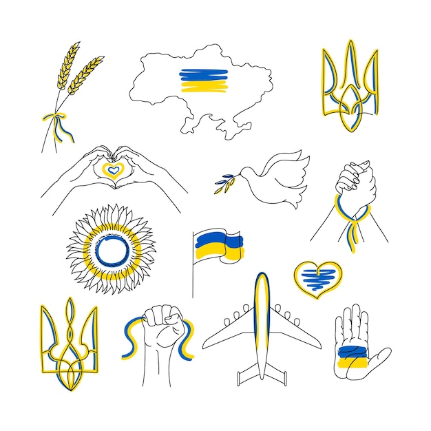 Набор иконок украинские национальные символы. Редактируемые линии и пятна.
