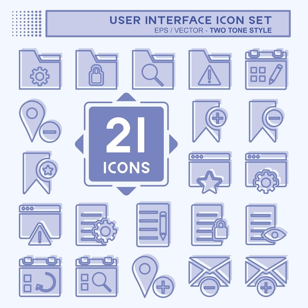 Icon Set User Interface geschikt voor gebruikersinterface symbool tweetoonstijl bewerkbaar