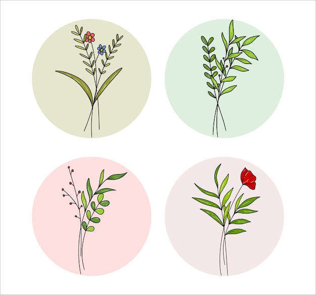 Icon Set van bloemenboeket gekleurde vector