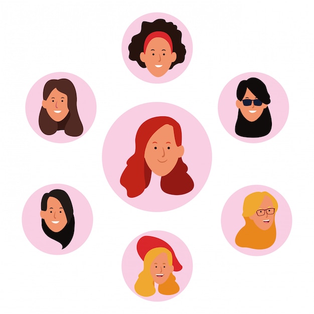 Icon set van cartoon vrouwen gezichten