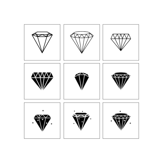 Icon Set van Diamant Briljant Silhouet